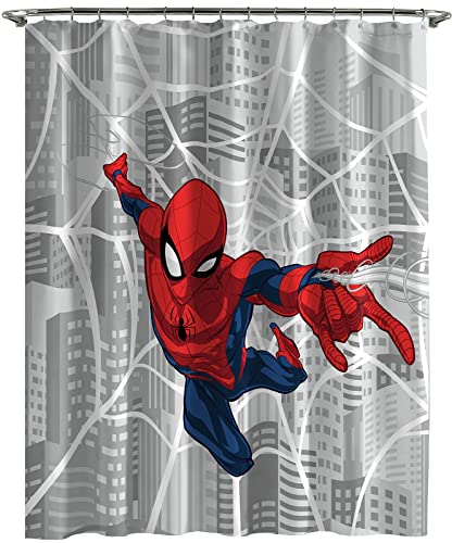 Superhero City Web Shower Curtain, 70 x 72 Inch Fabric Bath Curtain