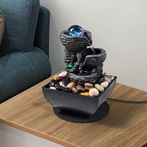Indoor Tabletop Waterfall Fountain with LED Lights & Natural Rocks