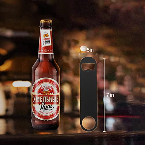KTOJOY 7-Inch Stainless Steel Flat Bottle Openers - Pack of 4, Black, for Bar & Kitchen