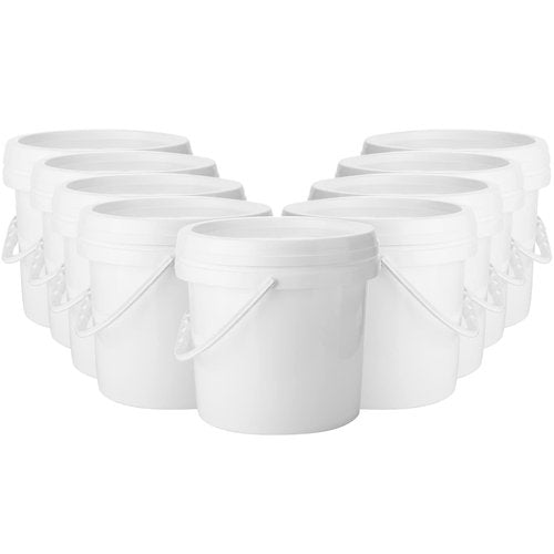 Gerrii 10 Pack White Plastic Bucket with Handle and Lid Food Storage Bucket Containers All Purpose Pail for Multipurpose Paint Water Art Crafts Projects Garage Organization (White,1 Gallon)