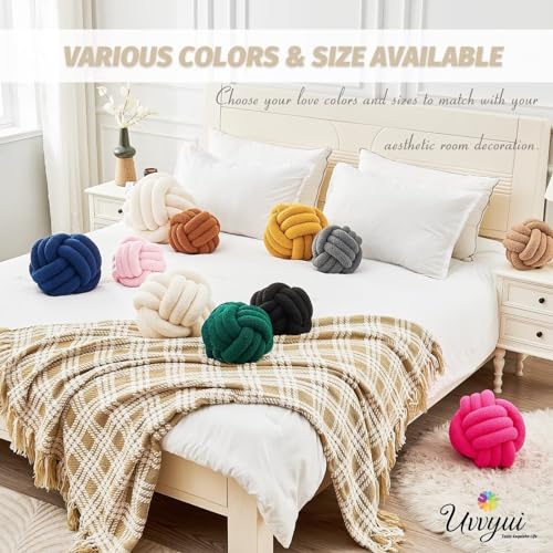Soft Handmade Knot Pillow - Round Plush Boucle Cushion (8.6" Ivory)