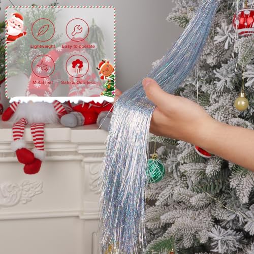 Silver Christmas Tree Tinsel Icicles - 5000 Strands 19.7 Inch Mylar Foil