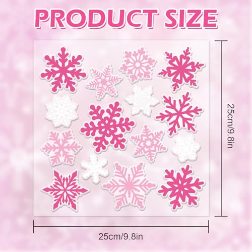 Whaline 30Pcs Pink White Snowflake Thick Gel Clings Christmas Winter Window Gel Decals for Xmas Winter Party Home School Office Decor