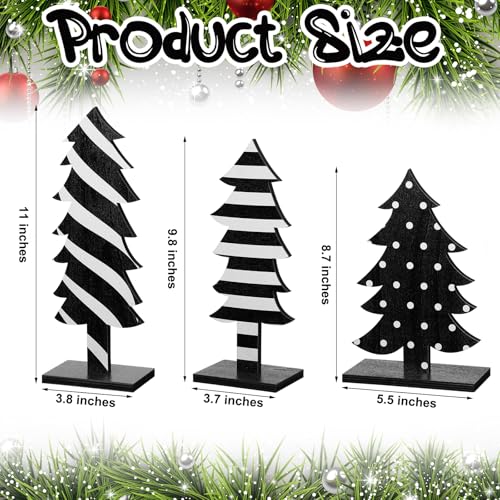 Meooeck 3 Pcs Wooden Christmas Tree Decorations with Bases – Rustic Tabletop Signs