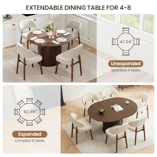 Extendable Round to Oval Dining Table Set with Storage and Chairs