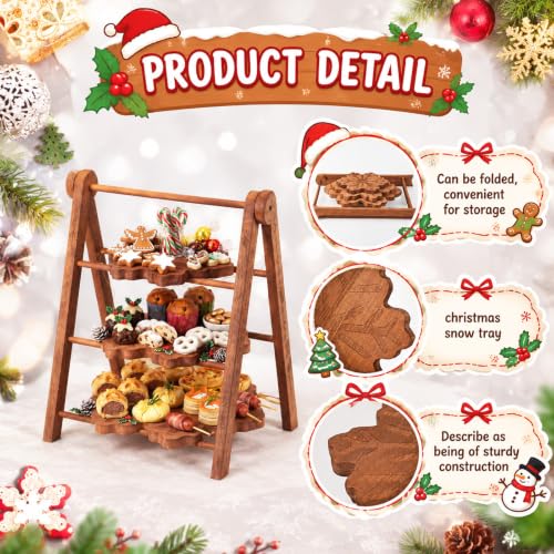 Marsui Snowflake Christmas Serving Tray Set with Collapsible 3-Tier Stand