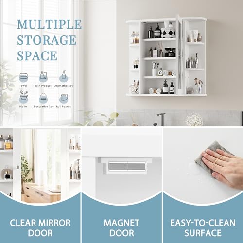 Shintenchi Wall-Mounted Bathroom Medicine Cabinet with Mirror - White