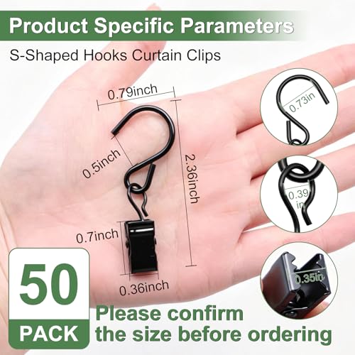 50 Pack Stainless Steel Curtain Hanging Clips with Hooks, 2.4-Inch Metal Clips