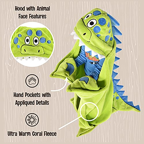 Dinosaur Wearable Hooded Blanket for Kids - Soft Fleece Animal Hoodie