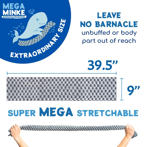 JJ KENT Mega Minke Exfoliating Body Scrubber Washcloth for Shower, Large Gray