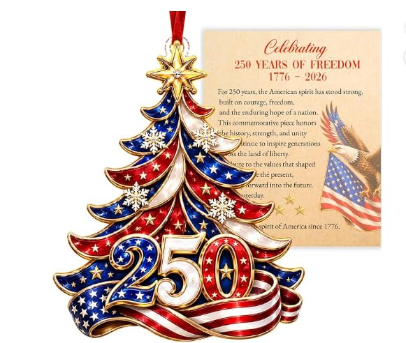 USA 250th Anniversary Acrylic Christmas Ornament, Patriotic Holiday Decor