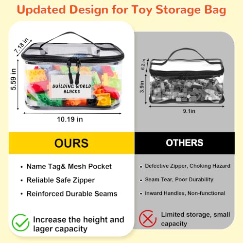 Clear Toy Storage Bags 6-Pack - Waterproof PVC Organizers with Name Tag
