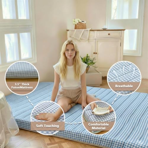 Full Size Japanese Floor Mattress, 3.5" Thick Foldable Futon Sleeping Pad