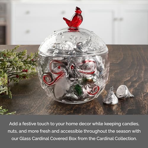 Celebrations by Mikasa Cardinal Covered Box, 5 Inch – Glass Holiday Trinket Storage