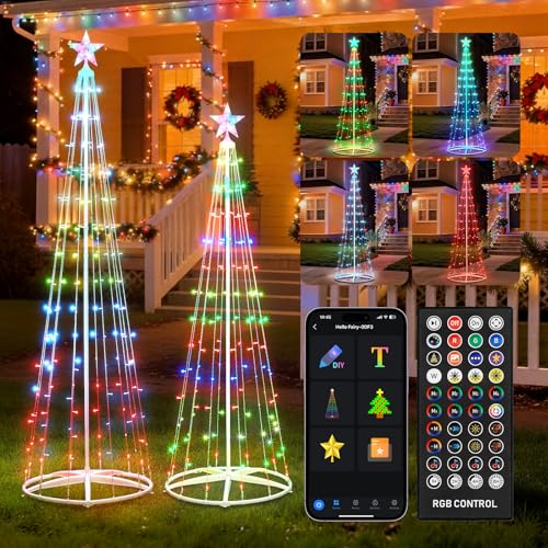 Minetom RGB App-Controlled 5FT/6FT Christmas Cone Tree Lights with Star Topper, Music Sync & DIY RGB Light Show