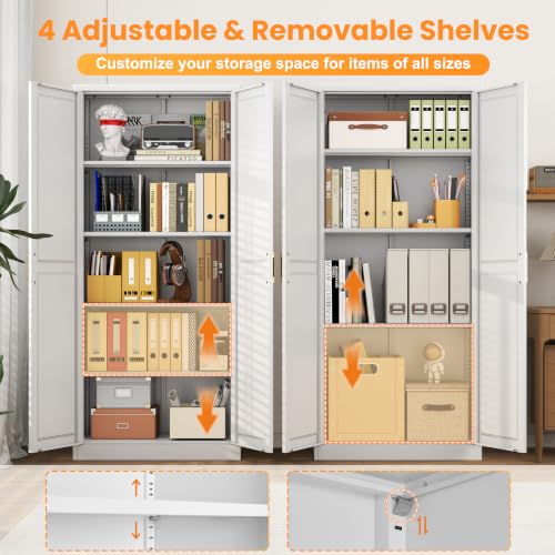 71-Inch Metal Pantry Storage Cabinet with Adjustable Shelves and Doors