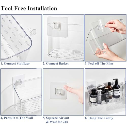 Clear Bath Toy Storage Organizer - No-Drill Adhesive Shower Caddy, 2 Pack