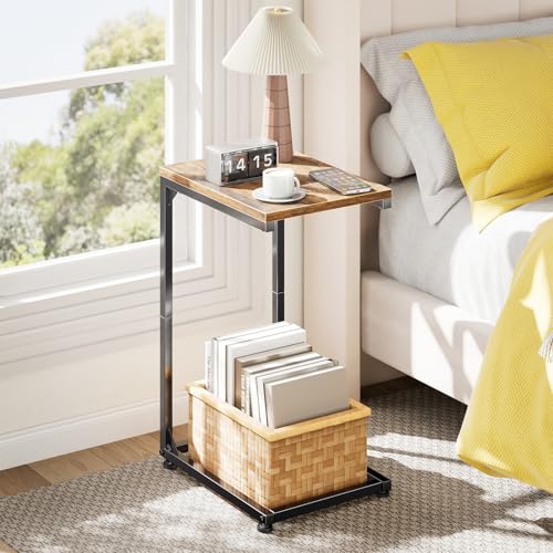 C-Shaped End Table - Small Couch Side Table & TV Tray, Rustic Brown