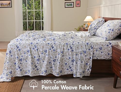 RUVANTI 100% Cotton Percale Queen Sheet Set - Crisp Cooling 4-Piece Set