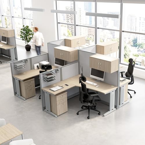 Bush Office Cubicle Storage Hutch with Paper Trays & Pencil Holder, Natural Elm