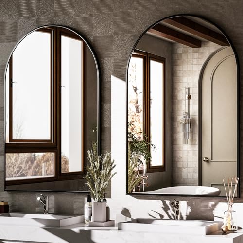 20"x30" Arched Wall Mirror - Black Aluminum Alloy Frame Bathroom Mirror