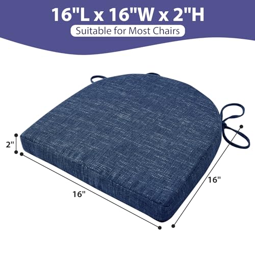 Non-Slip Dining Chair Cushions 16x16 - Set of 4 Navy Seat Pads