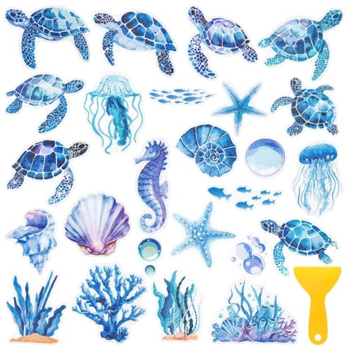 Non-Slip Bathtub Stickers - 26 Pcs Turtle Safety Shower Decals with Scraper