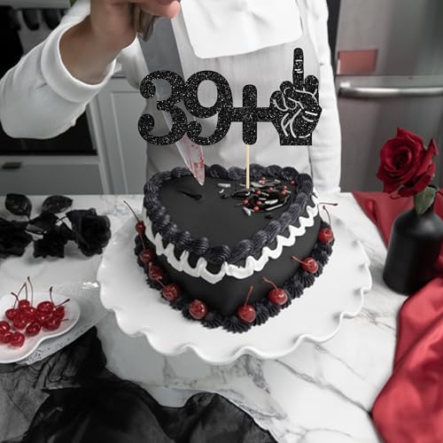 39+1 Black Glitter Cake Topper for 40th Birthday Party Decoration