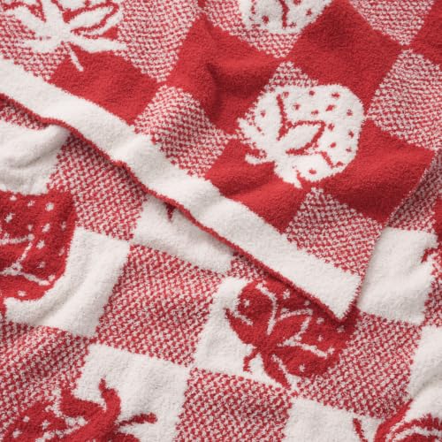 Strawberry Checkered Throw Blanket 50x60 in - Snuggle Sac Microfiber, Cozy Reversible