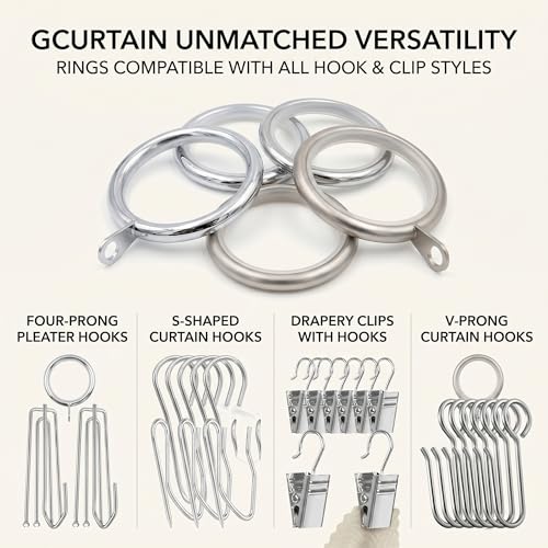 Metal Curtain Rings with Nylon Inset, 1.18 Inch Inner Diameter, Set of 12
