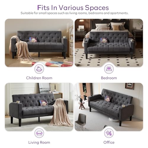 62-Inch 2-Piece Compact Sofa and Loveseat Set with USB Charging Ports