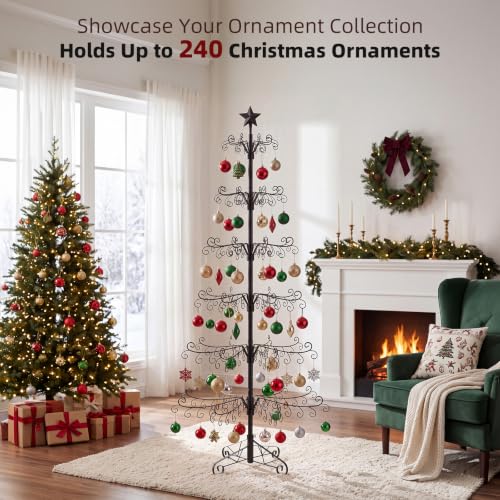 Aduanbang 6.5 Ft Black Metal Ornament Display Tree Stand with 240 Hooks