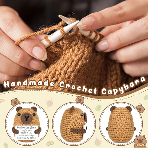 Mini Crochet Capybara Desk Buddy with Motivational Card - Stress Relief Gift