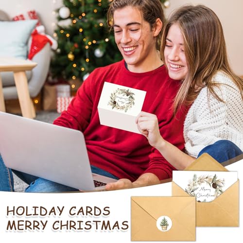 25 Pack Christmas Greeting Cards with Envelopes & Stickers - Holiday Watercolor Designs