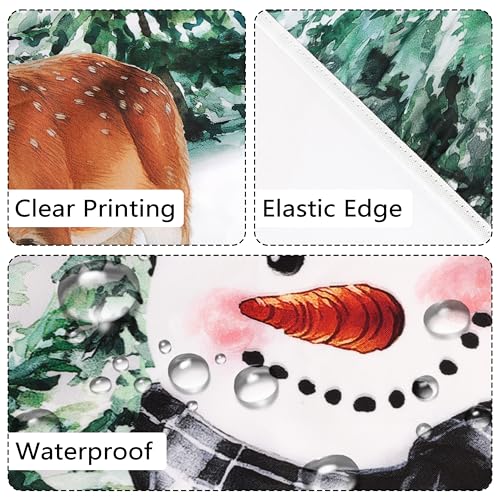 Kamoor 48" Round Elastic Christmas Tablecloth – Fitted Waterproof Snowman / Evergreen Pattern