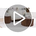 Fluted Round Nesting Coffee Table Set of 2, Modern Wood Center Tables