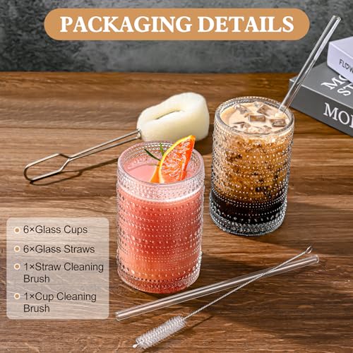 Vintage Hobnail Drinking Glasses Set - 15 oz Embossed Glass Tumblers (6 Pack)