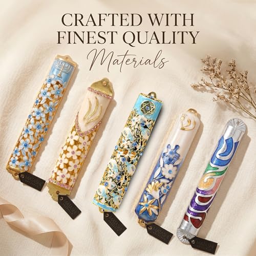Hand Painted Pewter Mezuzah Case with Scroll - Floral Ivy Design