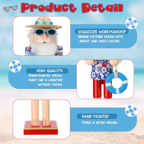 RattanView 2-Pack 15in Hawaiian Santa Nutcrackers – Surf Beach Christmas Decor