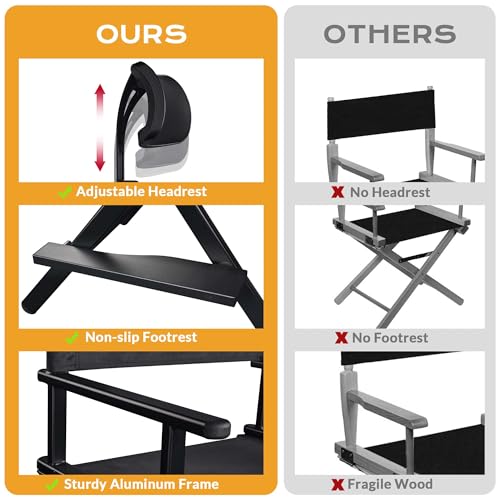 28-Inch Portable Folding Makeup Director Chair with Adjustable Headrest