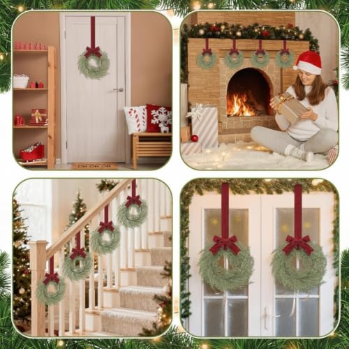 Suncalla 6-Pack 9-Inch Christmas Wreaths with Red Ribbon - Holiday Decor