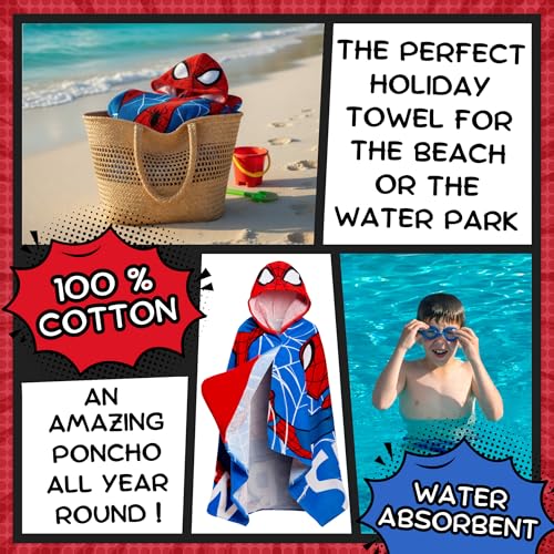 Spider-Man Kids Hooded Towel - 100% Cotton Bath & Beach Poncho for Boys