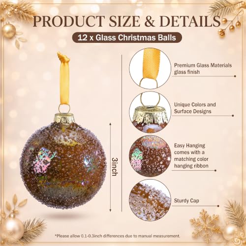 12 Pack Brown Gold Glass Christmas Ornaments 3 Inch Holiday Decor