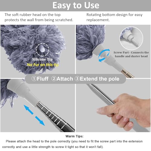 Microfiber Feather Duster with 100-Inch Extendable Pole & Bendable Head
