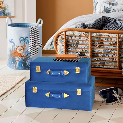 Set of 2 Velvet Storage Trunks with Gold Hardware, Decorative Nesting Chests