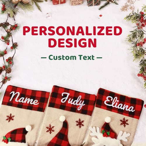 Personalized Christmas Stockings with Custom Name - 18.5" Burlap Plaid