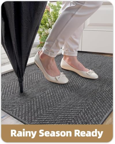 Ultra Thin Indoor Doormat 24x36 - Non-Slip Machine Washable Entry Mat