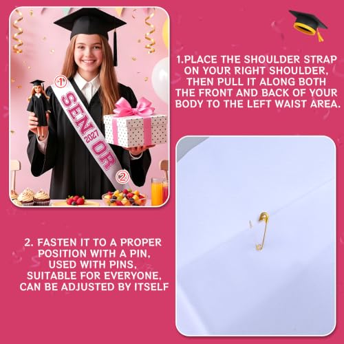 Senior 2027 Graduation Sash - 6 Pack Pink Satin Class of 2027 Party Favors