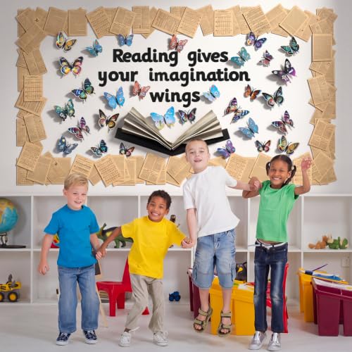 78 Pcs 3D Butterfly Bulletin Board Set Reading Library Classroom Decor