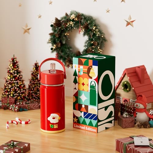 OISIZ 14oz Christmas Water Bottle for Kids — Insulated Stainless Steel Cup with Straw Lid